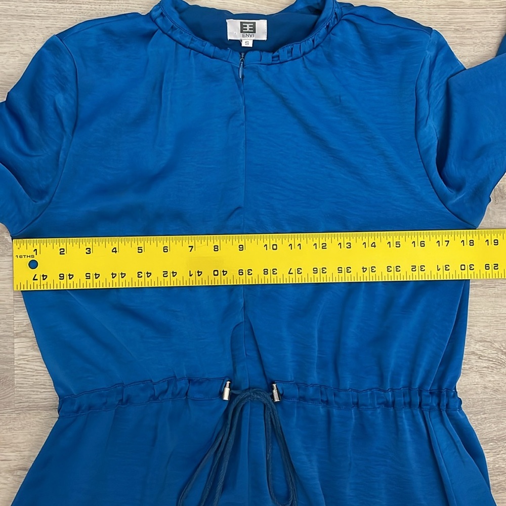 ENVI Blue Silky Elastic Drawstring Waist Long Sleeve Midi Dress Size Small - Picture 11 of 15
